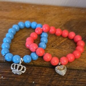Vintage Juicy Couture Crown And Pave Heart Beaded Bracelet Set